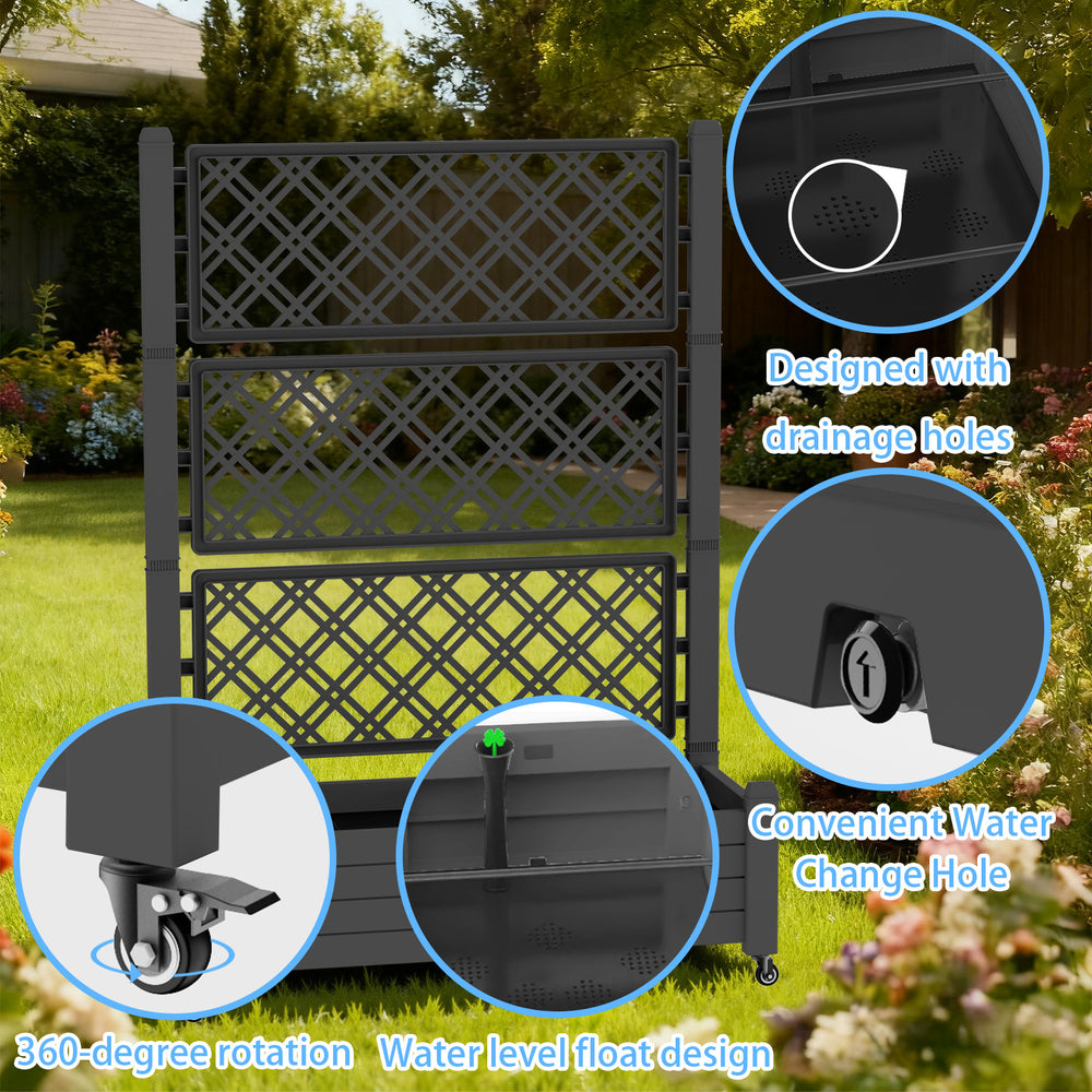 MINDYES Outdoor Raised Garden Bed With Trellis, Backyard Above Ground Large Garden Planter Boxes with Legs & Wheels 43.43*18.27*64.29