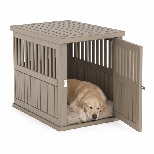 MINDYES Dog Cage Indoor Large Dog Shelter with Locking, Resin 40" Dog Crate Furniture Waterproof & Easy to Clean, Light Brown