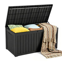 MINDYES 150 Gallon Resin Deck Box, Outdoor Storage Box for Garden Tools & Patio Cushions, Black