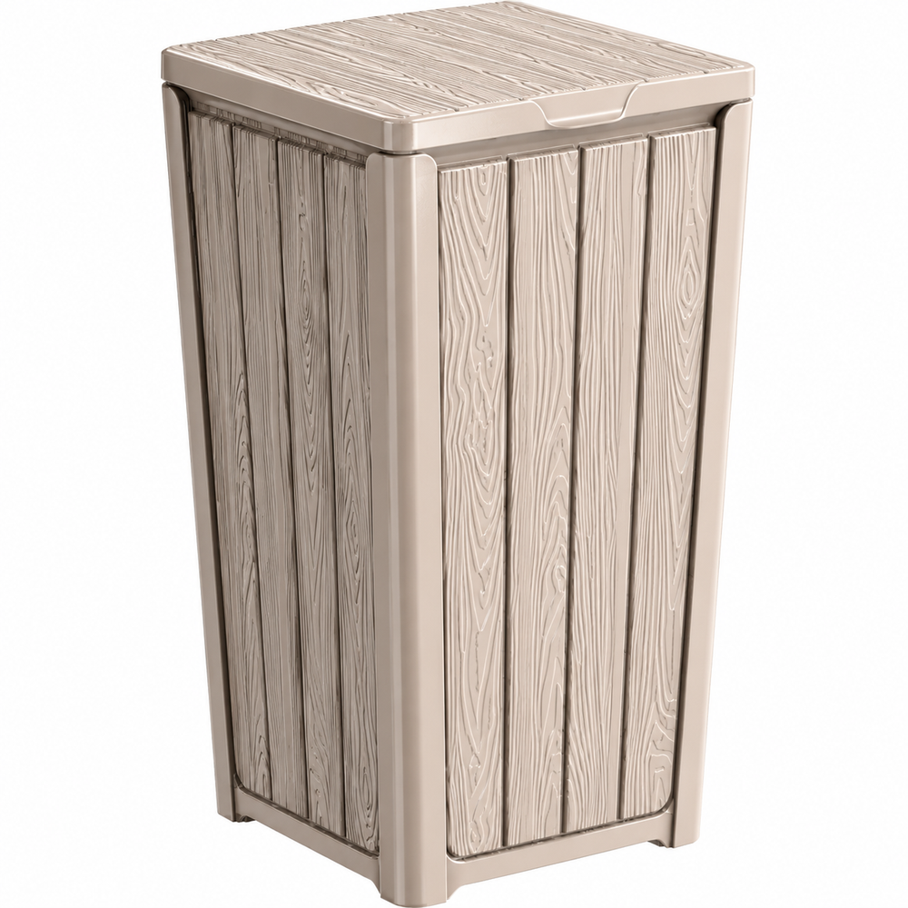 MINDYES Outdoor Trash Can with Lid, 32 Gallon Garbage Bin for Backyard & Garden, Light Brown