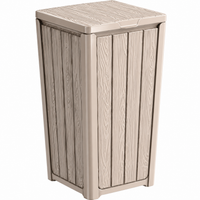 MINDYES Outdoor Trash Can with Lid, 32 Gallon Garbage Bin for Backyard & Garden, Light Brown