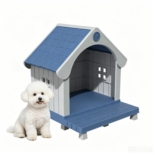 MINDYES 38" Medium Small Outdoor Dog House, Elevated Pet Dog Shelter with Porch, Blue