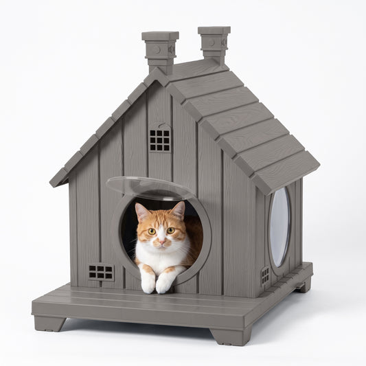MINDYES Cat House Outdoor Pet Shelter Weatherproof Faux Wood for Cats, Kittens & Small Dog, Light Brown