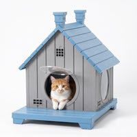 MINDYES Outdoor Cat House Weatherproof Pet Shelter for Cats Kittens & Puppies, Blue