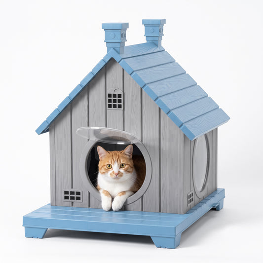 MINDYES Outdoor Cat House Weatherproof Pet Shelter for Cats Kittens & Puppies, Blue