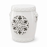 MINDYES 3-in-1 Faux Ceramic Garden Stool, Indoor Outdoor Furniture with Storage & Side Table, Home Collection for Patio Garden, White