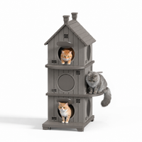 MINDYES Cat House, Weatherproof Outdoor Three-Tier Cat Bed for Garden & Patio, Light Brown