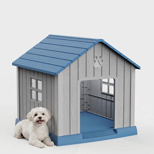 MINDYES Outdoor Dog House with Weatherproof Asphalt Roof & Window, Blue