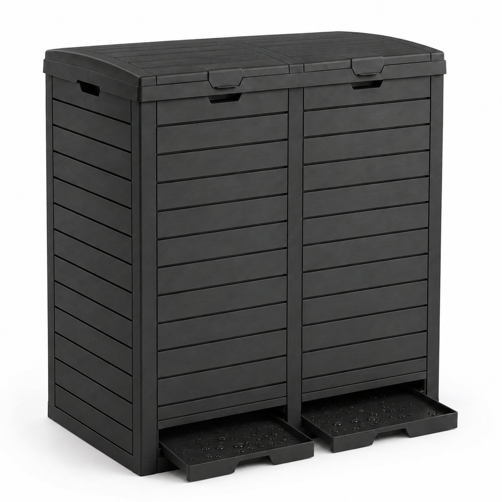 MINDYES 62 Gallon Outdoor Trash Can with Lid,  Hideaway Garbage Can for Patio Porch & Backyard, Black
