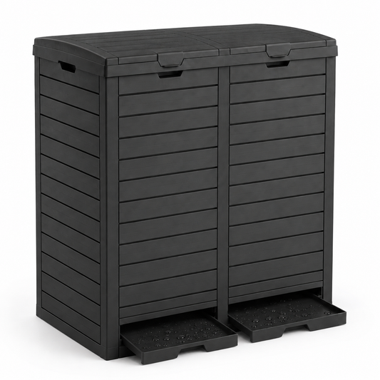 MINDYES 62 Gallon Outdoor Trash Can with Lid,  Hideaway Garbage Can for Patio Porch & Backyard, Black