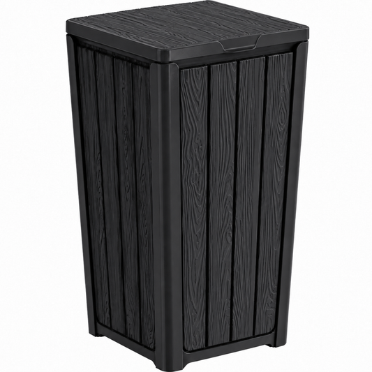 MINDYES 32 Gallon Outdoor Trash Bin with Lid, Waterproof Resin Garbage Can for Patio, Porch & Backyard, Black