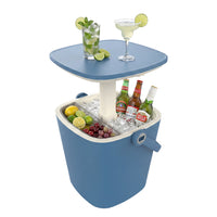 MINDYES Ice Bucket with Lid, Outdoor Beverage Cooler Table, Resin Patio Ice Bucket with Bottle Opener & Storage, Pool Party Drink Cooler, Blue