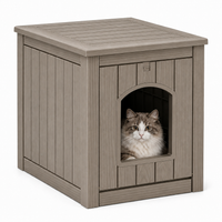 MINDYES Outdoor Cat House, Weatherproof 35Gal Pet Shelter for All Small Pets, Light Brown