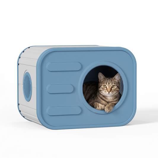 MINDYES Outdoor Cat House, Weatherproof Pet Shelter for Cats Kittens & Puppies, Blue