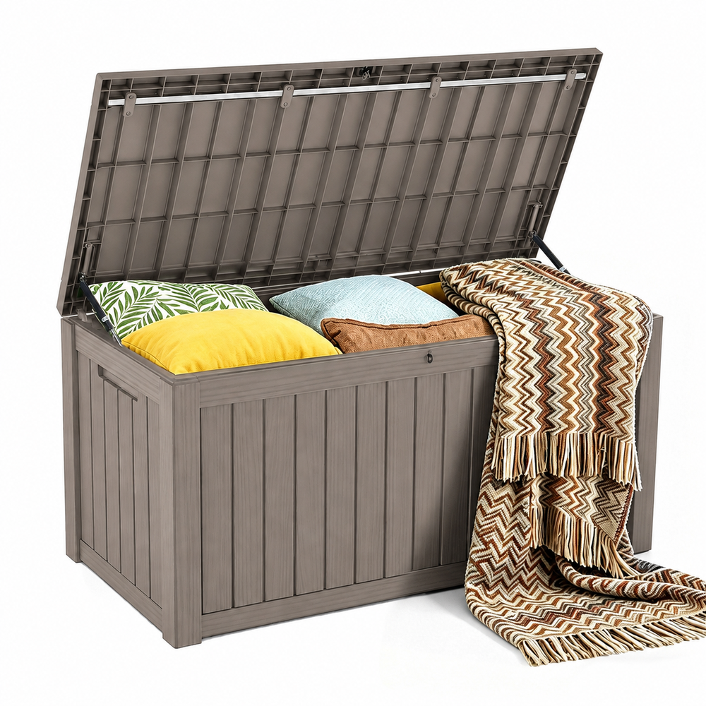 MINDYES 150 Gallon Deck Box, Extra Large Outdoor Storage for Patio Furniture Cushions, Pool Equipment & Garden Tools, Beige