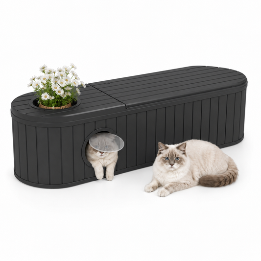 MINDYES Multifunctional Indoor Cat House, 4-In-1 Cat Bed for Shoe-Changing Stool, Bench and Storage Cabinet, Black