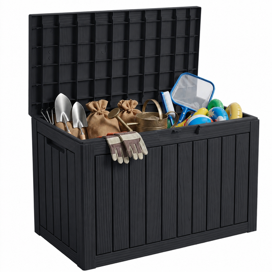 MINDYES 50 Gallon Deck Box, Outdoor Storage Box for Furniture, Garden Tools and Tools Storage, Black