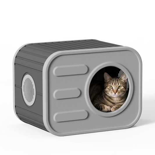 MINDYES  Indoor Cat Bed, Camera-Shaped Cat House Weatherproof Feral Pet Shelter for Cats Kittens & Puppies, Gray
