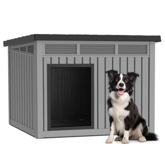 MINDYES 33" Outdoor Dog House with Weatherproof Roof Removable Floors, Medium Small Dog Shelter for Indoor & Ourdoor, Gray