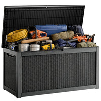 MINDYES 300 Gallon Wicker Deck Box, Outdoor Storage for Patio Furniture Cushions, Pool Equipment & All Tools, Black
