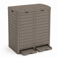 MINDYES Outdoor Trash Bin 62 Gallon Hideaway Garbage Can, Attached Lid, Light Brown