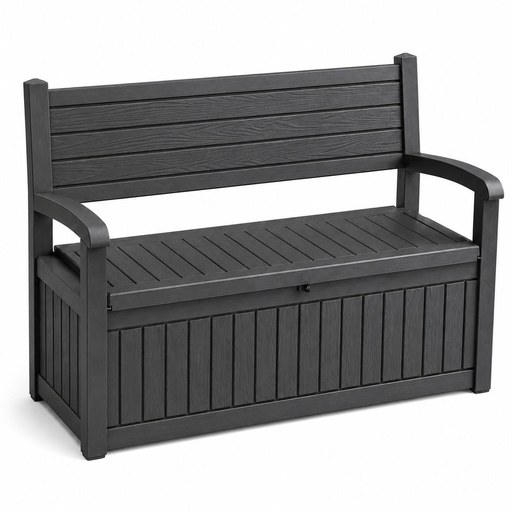 MINDYES 82 Gallon Outdoor Storage Bench and Deck Box Organization Storage Combi for Patio Garden, Black