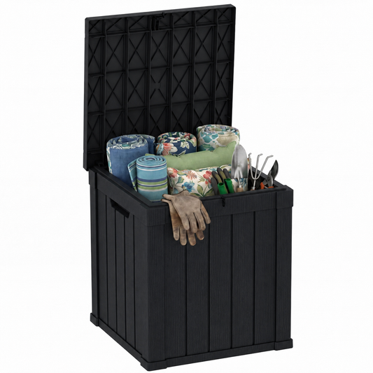 MINDYES 60 Gallon Deck Box, Large Outdoor Storage for Patio Cushions, Pool Floats & Garden Tools for Backyard & Deck, Black