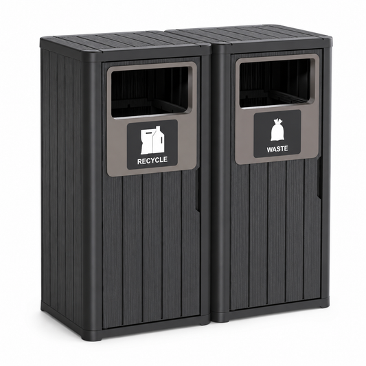 MINDYES 66 Gallon Large Outdoor Trash Bin, Waterproof Resin Garbage Can with Garbage Labels for Garden Backyard, Black
