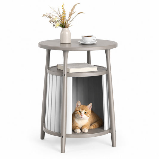 MINDYES 3-In-1 Cat Bed Furniture, Coffee Table Stool or Cat House for Indoor & Outdoor, Light Brown
