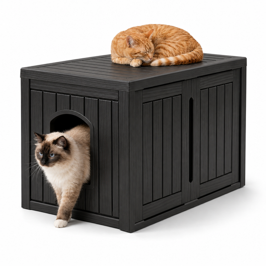 MINDYES Hidden Multifunctional Cat Litter Box Enclosure Furniture with Divider for Living Room Bedroom Hallway, Black