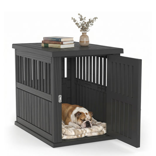 MINDYES 30" Dog Crate Furniture, Medium Small Dog Cage with Locking for Indoor, Black