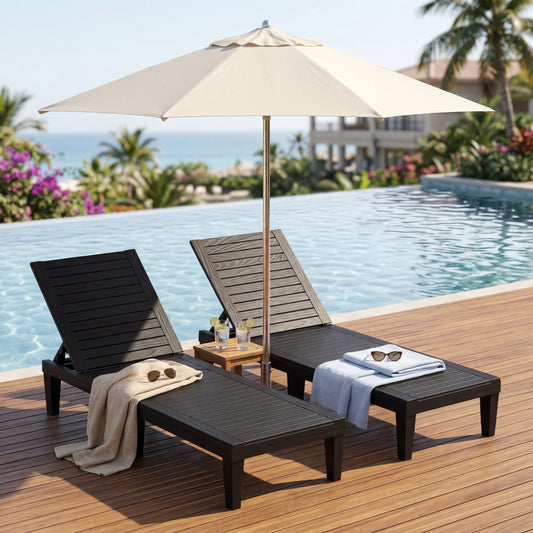 MINDYES Patio Chaise Lounge Chair Set of 2, 5-Positions Adjustable Outdoor Lounge Chair, Beige