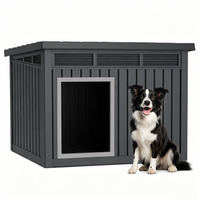 MINDYES Classic Dog House Outdoor Faux Wooden Shelter with Weatherproof Roof Removable Floors for Medium Small Dogs, Black