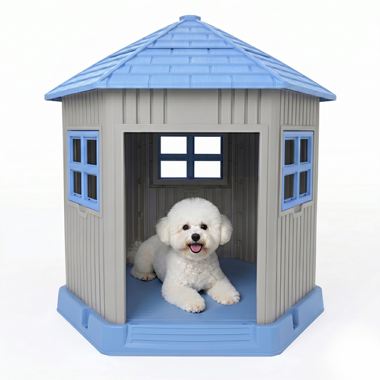 MINDYES Medium Small Outdoor Dog House, 37" Pet Dog Shelter with Weatherproof Roof Removable Window, Blue