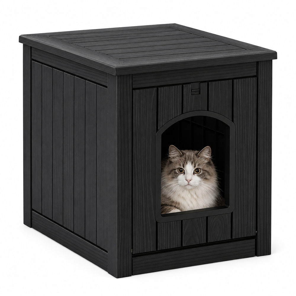 MINDYES 35Gal Cat House, Indoor Outdoor Weatherproof Cat Bed Stoarge Box for Garage & Courtyard, Black