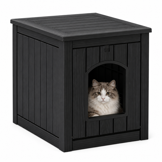 MINDYES 35Gal Cat House, Indoor Outdoor Weatherproof Cat Bed Stoarge Box for Garage & Courtyard, Black
