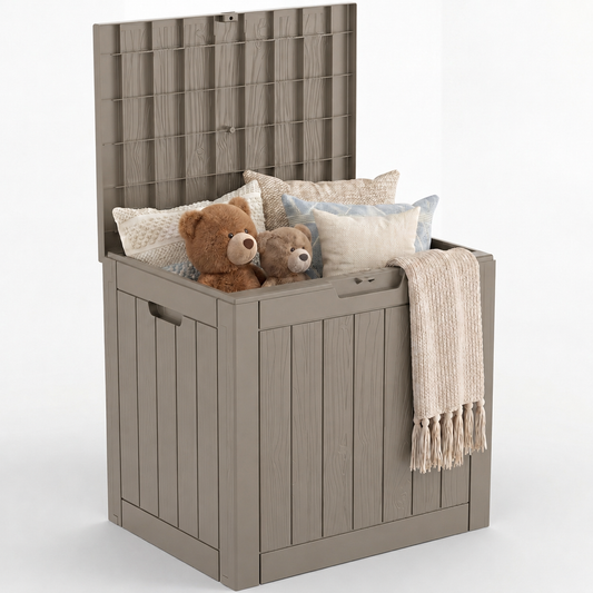 MINDYES 33 Gallon Deck Box, Outdoor Storage Box for Furniture, Garden Tools, Tools Storage with Lockable Patio,Beige