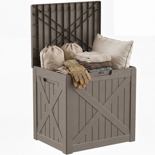 MINDYES 35 Gallon Resin Deck Box, Lockable Outdoor Storage Container, Water Resistant for Patio Cushions, Beige