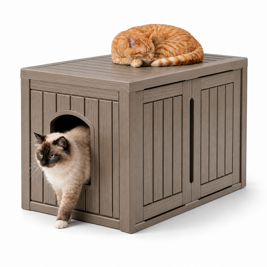 MINDYES Multifunctional Cat Cabinet, Hidden Cat Litter Box Furniture with Divider for Indoor Outdoor, Light Brown