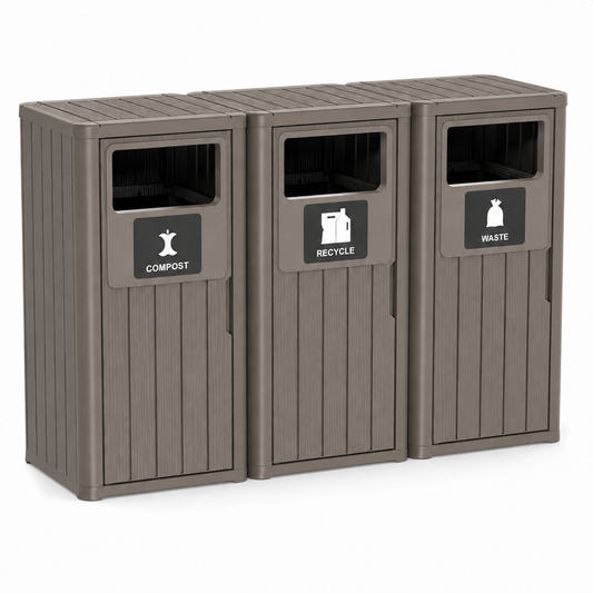 MINDYES 99 Gallon Large Outdoor Trash Can, Waste Container with Garbage Labels for Patio Porch & Backyard, Light Brown