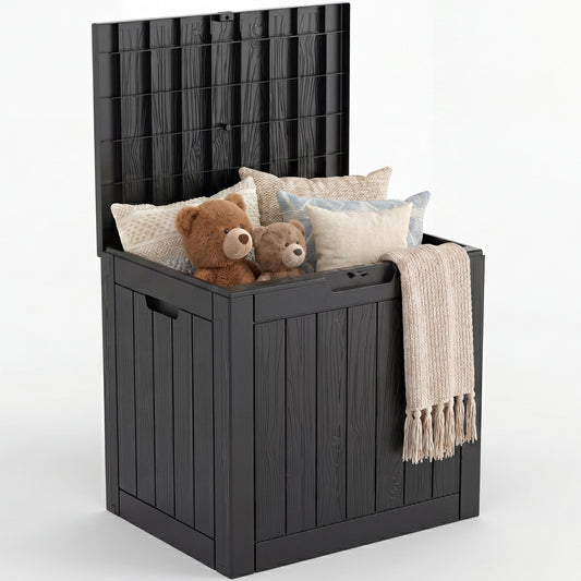 MINDYES 33 Gallon Deck Box, Lockable Patio Outdoor Storage Box for Furniture, Garden Tools and Tools Storage,Black