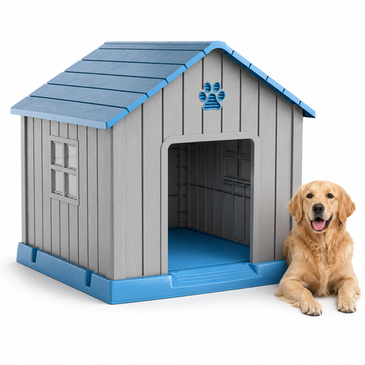 MINDYES 41" Outdoor Dog House Large Dog Shelter with Weatherproof Roof & Window, Blue