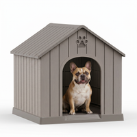 MINDYES Medium Small Dog House, Resin Faux Wood Dog Shelter for Outdoor & Indoor, Light Brown