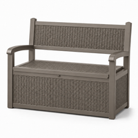 MINDYES Outdoor Storage Bench, 82 Gallon Wicker Deck Box and Organization Storage Combi for Cushions & Garden Tools, Light Brown