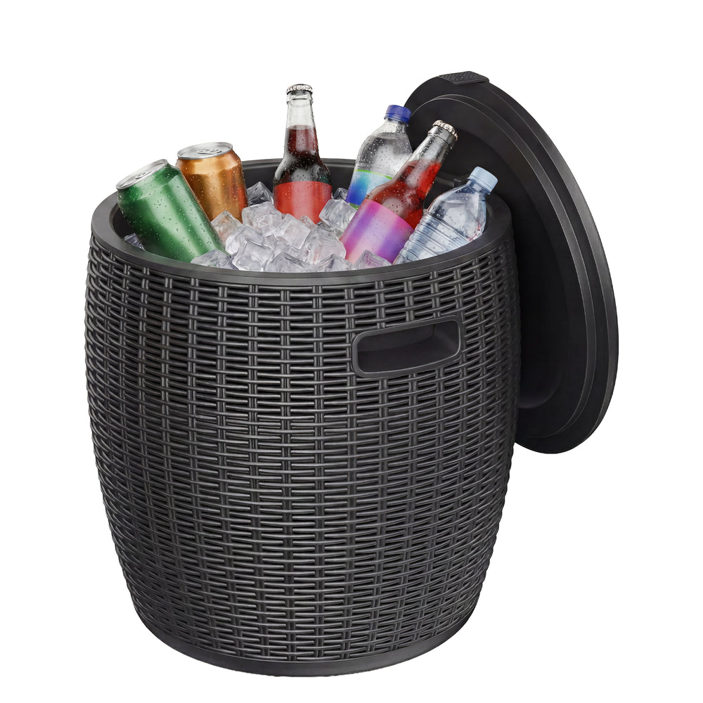MINDYES Outdoor Patio Furniture and Cool Bar Table Cocktail Side Table with 10 Gallon Ice Cooler Bucket Cooler, Black