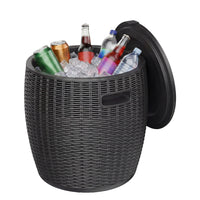 MINDYES Outdoor Patio Furniture and Cool Bar Table Cocktail Side Table with 10 Gallon Ice Cooler Bucket Cooler, Black