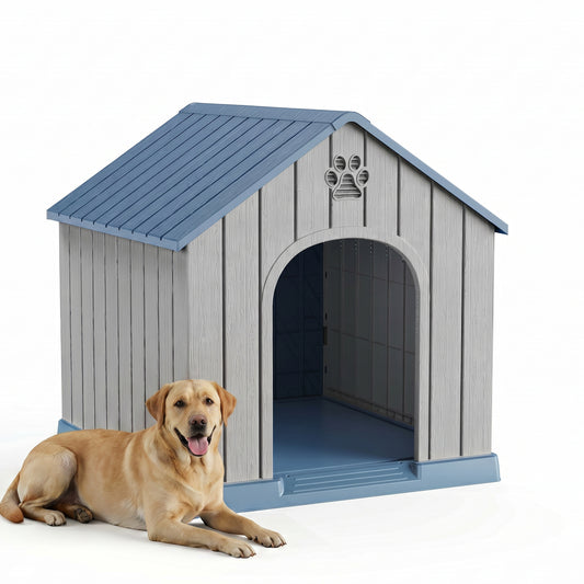 MINDYES 40" Large Dog House, Resin Waterproof Dog Shelter for Indoor Outdoor, Blue