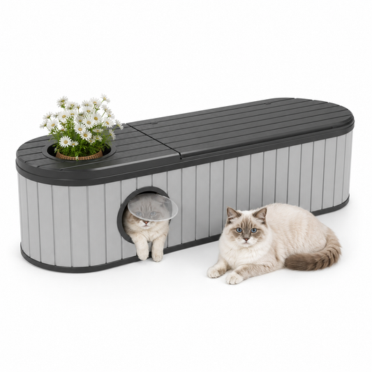 MINDYES Multifunctional 4-In-1 Outdoor Cat Bed Furniture, Combines Cat House, Shoe-Changing Stool, Bench and Storage Cabinet, Gray