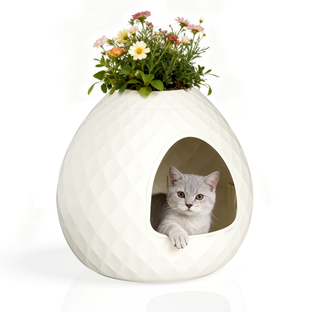 MINDYES Plant Hidden Cat Litter Box Resin Rattan DIY Home Decor, White