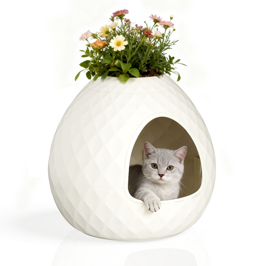 MINDYES Plant Hidden Cat Litter Box Resin Rattan DIY Home Decor, White